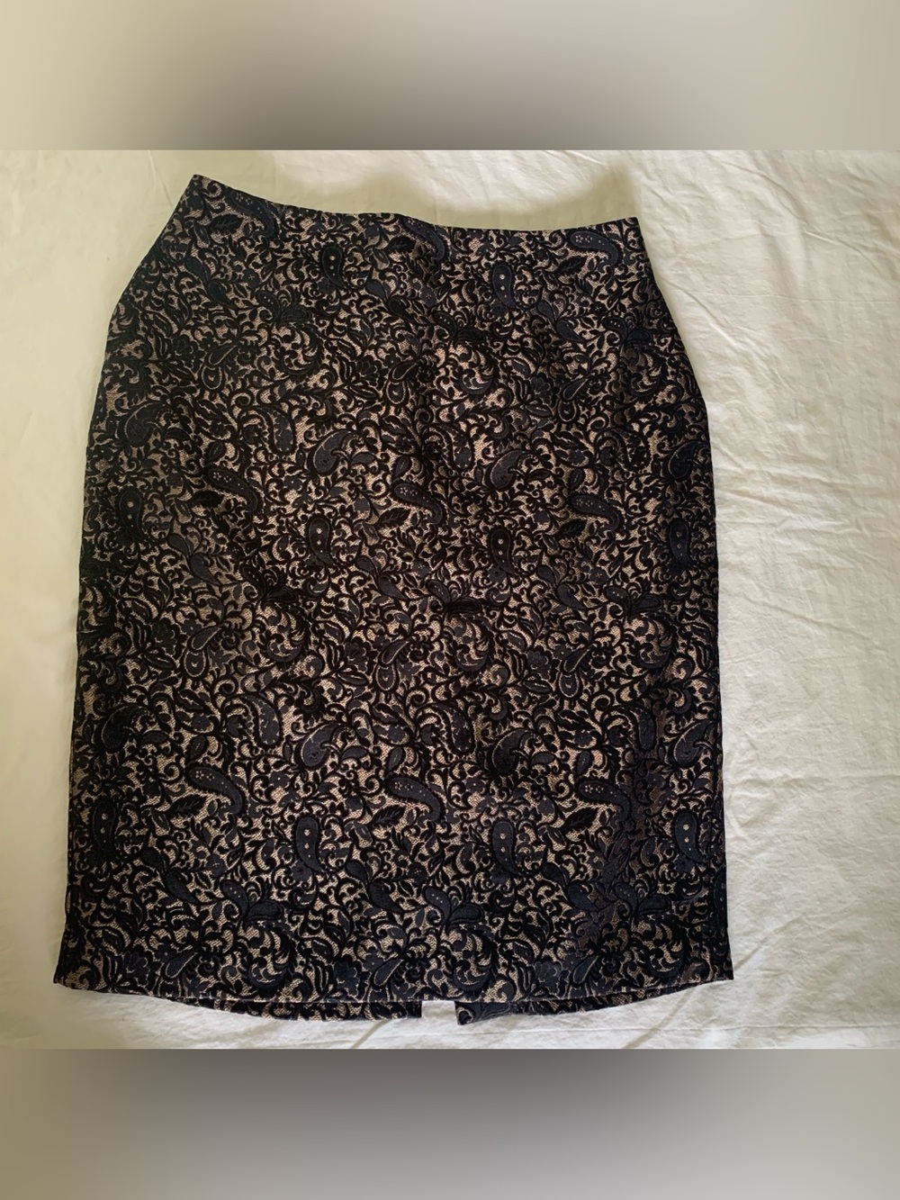 Worthington Black Lace-Overlay Pencil Skirt with Neutral Underlay